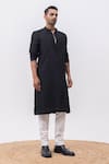 Shop_Kaka Calcutta_Black Silk, Cotton Lightning Kurta And Pant Set _Online_at_Aza_Fashions