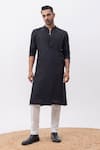 Buy_Kaka Calcutta_Black Silk, Cotton Lightning Kurta And Pant Set _at_Aza_Fashions