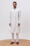 Buy_Kaka Calcutta_Ivory Silk, Cotton Embroidery Swirls Kurta And Pant Set _at_Aza_Fashions