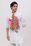 Buy_Kaka Calcutta_White Silk, Cotton Embroidery Rang Rager Kurta And Pant Set _Online_at_Aza_Fashions