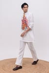 Shop_Kaka Calcutta_White Silk, Cotton Embroidery Rang Rager Kurta And Pant Set _Online_at_Aza_Fashions