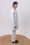 Buy_Kaka Calcutta_Sky Blue Linen, Satin, Cotton Embroidery Swan Kurta And Pant Set _Online_at_Aza_Fashions