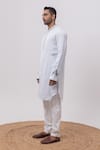 Kaka Calcutta_Sky Blue Linen, Satin, Cotton Embroidery Vrindavan Kurta And Pant Set _Online_at_Aza_Fashions