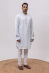 Buy_Kaka Calcutta_Sky Blue Linen, Satin, Cotton Embroidery Vrindavan Kurta And Pant Set _at_Aza_Fashions