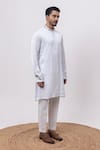 Kaka Calcutta_Sky Blue Linen, Satin, Cotton Embroidery Shreenath Kurta And Pant Set _Online_at_Aza_Fashions