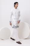 Shop_Kaka Calcutta_White Silk, Cotton Embroidery Macaw Kurta And Pant Set _at_Aza_Fashions