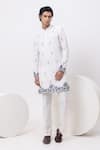 Buy_Kaka Calcutta_White Silk, Cotton Embroidery Macaw Kurta And Pant Set _at_Aza_Fashions