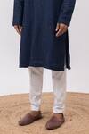 Kaka Calcutta_Navy Silk, Cotton Embroidery Firefly Kurta And Pant Set _Online_at_Aza_Fashions