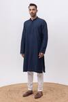 Buy_Kaka Calcutta_Navy Silk, Cotton Embroidery Firefly Kurta And Pant Set _at_Aza_Fashions