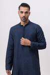 Buy_Kaka Calcutta_Navy Silk, Cotton Embroidery Firefly Kurta And Pant Set _Online_at_Aza_Fashions