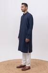 Shop_Kaka Calcutta_Navy Silk, Cotton Embroidery Firefly Kurta And Pant Set _Online_at_Aza_Fashions