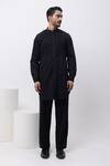Buy_Kaka Calcutta_Black Cotton 3d Metallic Kurta Set _at_Aza_Fashions