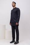 Shop_Kaka Calcutta_Black Cotton Arrow Embroidery Kurta Set _at_Aza_Fashions