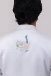 Kaka Calcutta_Sky Blue Linen Embroidery Swan Nehru Jacket _Online_at_Aza_Fashions