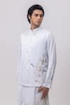 Buy_Kaka Calcutta_Sky Blue Linen Embroidery Swan Nehru Jacket _Online_at_Aza_Fashions