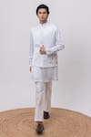 Buy_Kaka Calcutta_Sky Blue Linen, Satin, Cotton Embroidery Swan Nehru Jacket With Kurta And Pant Set _at_Aza_Fashions