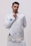 Buy_Kaka Calcutta_Sky Blue Linen, Satin, Cotton Vrindavan Nehru Jacket With Kurta And Pant Set _at_Aza_Fashions