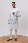 Buy_Kaka Calcutta_Sky Blue Linen, Satin, Cotton Vrindavan Nehru Jacket With Kurta And Pant Set _Online_at_Aza_Fashions