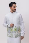 Buy_Kaka Calcutta_Sky Blue Linen, Satin Embroidery Shreenath Nehru Jacket _at_Aza_Fashions