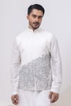 Buy_Kaka Calcutta_White Cotton Embroidery Building Nehru Jacket _at_Aza_Fashions