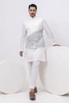Buy_Kaka Calcutta_White Bamboo, Cotton Embroidery Building Nehru Jacket With Kurta And Pant Set _at_Aza_Fashions
