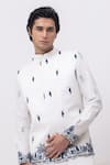 Buy_Kaka Calcutta_White Embroidery Macaw Nehru Jacket _at_Aza_Fashions