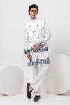 Buy_Kaka Calcutta_White Bamboo, Cotton Embroidery Macaw Nehru Jacket With Kurta And Pant Set _at_Aza_Fashions