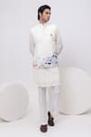 Buy_Kaka Calcutta_Ivory Bamboo, Cotton Embroidery Greece Nehru Jacket With Kurta And Pant Set _at_Aza_Fashions