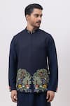 Buy_Kaka Calcutta_Navy Embroidery Jungle Nehru Jacket _at_Aza_Fashions