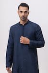 Shop_Kaka Calcutta_Navy Bamboo, Silk, Cotton Embroidery Jungle Nehru Jacket With Kurta And Pant Set _Online_at_Aza_Fashions