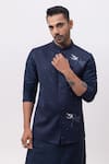 Buy_Kaka Calcutta_Navy Sequins Firefly Nehru Jacket _at_Aza_Fashions
