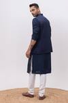 Shop_Kaka Calcutta_Navy Bamboo, Silk, Cotton Embroidery Firefly Nehru Jacket With Kurta And Pant Set _at_Aza_Fashions