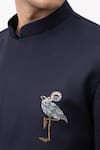 Shop_Kaka Calcutta_Navy Bamboo, Silk, Cotton Embroidery Flamingo Nehru Jacket With Kurta And Pant Set _Online_at_Aza_Fashions