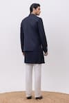 Shop_Kaka Calcutta_Navy Bamboo, Silk, Cotton Embroidery Flamingo Nehru Jacket With Kurta And Pant Set _at_Aza_Fashions