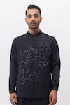Buy_Kaka Calcutta_Black Embroidery Science Nehru Jacket _at_Aza_Fashions