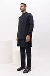 Buy_Kaka Calcutta_Black Cotton, Mukaish Embroidery Science Nehru Jacket With Kurta And Pant Set _Online_at_Aza_Fashions