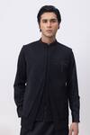 Buy_Kaka Calcutta_Black Polyester Beads Firefly Trio Pintuck Nehru Jacket _at_Aza_Fashions