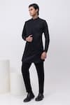 Buy_Kaka Calcutta_Black Cotton Embroidery Firefly Trio Pintuck Nehru Jacket With Kurta And Pant Set _at_Aza_Fashions