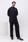 Buy_Kaka Calcutta_Black Cotton Pintuck Panel Nehru Jacket With Kurta And Pant Set _at_Aza_Fashions