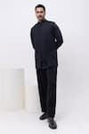 Kaka Calcutta_Black Cotton Pintuck Panel Nehru Jacket With Kurta And Pant Set _at_Aza_Fashions