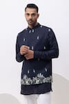Buy_Kaka Calcutta_Navy Cotton Embroidery Macow Nehru Jacket _at_Aza_Fashions