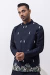 Buy_Kaka Calcutta_Navy Cotton Embroidery Macow Nehru Jacket _Online_at_Aza_Fashions
