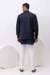 Shop_Kaka Calcutta_Navy Bamboo, Silk, Mukaish Embroidery Macow Nehru Jacket With Kurta And Pant Set _at_Aza_Fashions