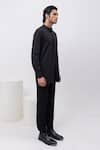 Buy_Kaka Calcutta_Black Cotton Embroidery Water Open Jacket Kurta Set With Trousers _Online_at_Aza_Fashions