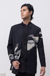 Shop_Kaka Calcutta_Black Cotton Embroidery Water Open Jacket Kurta Set With Trousers 