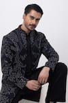 Kaka Calcutta_Black Cotton Embroidery Metallic Midnight Sherwani Jacket Set _Online_at_Aza_Fashions