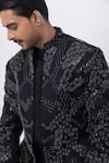 Shop_Kaka Calcutta_Black Cotton Embroidery Metallic Midnight Sherwani Jacket Set _Online_at_Aza_Fashions