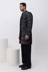 Shop_Kaka Calcutta_Black Cotton Embroidery Metallic Midnight Sherwani Jacket Set 