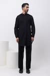 Kaka Calcutta_Black Cotton Embroidery Metallic Midnight Sherwani Jacket Set _Online