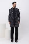 Buy_Kaka Calcutta_Black Cotton Embroidery Metallic Midnight Sherwani Jacket Set _at_Aza_Fashions